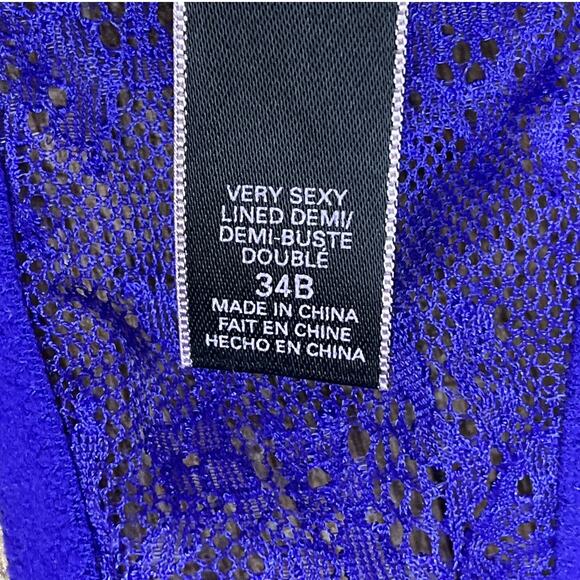 Victoria's Secret Very Sexy Lined Demi Lace Bra High Neck Cobalt Blue Size 34B - Picture 9 of 9